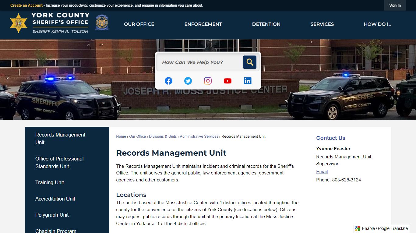 Records Management Unit | York County Sheriffs, SC